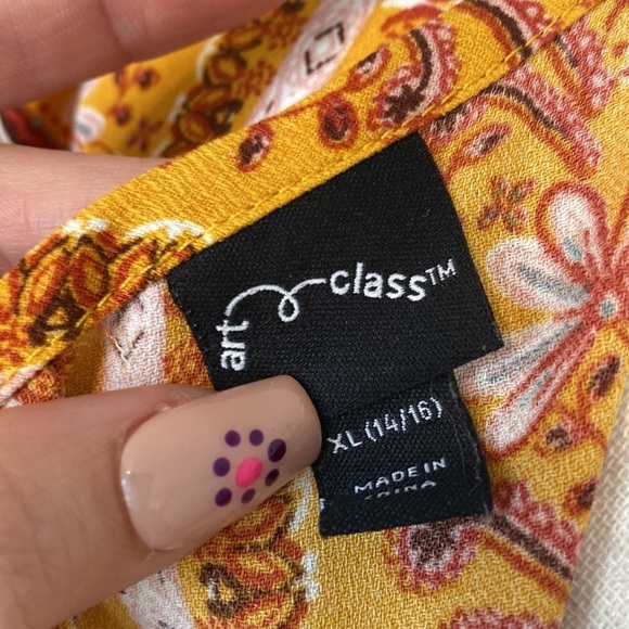 Art Class Girls Floral Mustard Yellow Bow Short Sleeve Jumpsuit XL 14/16 - Picture 7 of 8